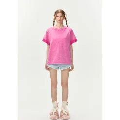 13De Marzo Plush Rabbit Sequins Logo T-Shirt Washed Pink