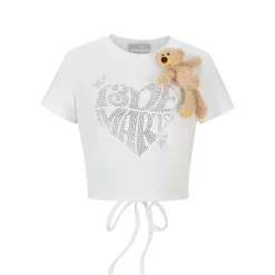 13De Marzo Rhinestone Heart Logo Tee White