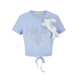 13De Marzo Rhinestone Heart Logo Tee Blue
