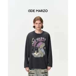 13De Marzo Shoes Lace Graffiti Logo L/S T-Shirt Dark Gray
