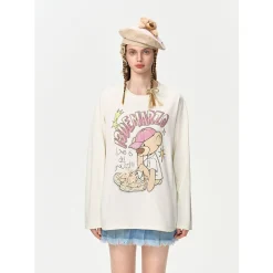 13De Marzo Shoes Lace Graffiti Logo L/S T-Shirt Beige
