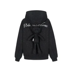 13De Marzo Sparkly Bear Zip Up Casual Hoodie Black
