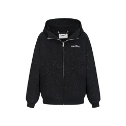 13De Marzo Sparkly Bear Zip Up Casual Hoodie Black