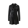 Diana Vevina Acetate Rose Brooch Satin Dress Black