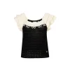Diana Vevina Beaded Flower Hollow Knit Top Black