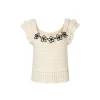 Diana Vevina Beaded Flower Hollow Knit Top Beige