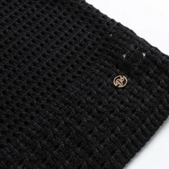 Diana Vevina Beaded Flower Hollow Knit Top Black