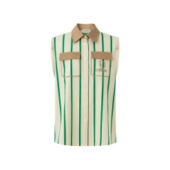 Diana Vevina Color Blocked Shoulder Pad Striped Top