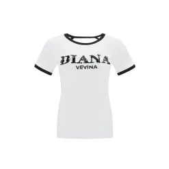 Diana Vevina Sequins Logo Colour Blocked T-Shirt