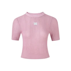 Eimismosol Lightweight Sparkly Silk Knit Tops Light Pink