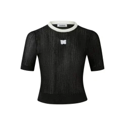 Eimismosol Lightweight Sparkly Silk Knit Top  Black