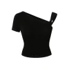 Eimismosol One-Shoulder Sleeve Textured Acetate Top Black