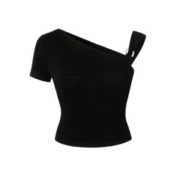 Eimismosol One-Shoulder Sleeve Textured Acetate Top Black