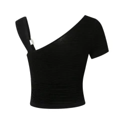 Eimismosol One-Shoulder Sleeve Textured Acetate Top Black