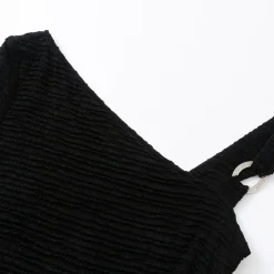 Eimismosol One-Shoulder Sleeve Textured Acetate Top Black