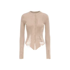 Elywood Destruction Knit Top Beige