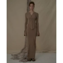 Elywood Destruction Knit Top Beige