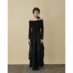 Elywood Floral Off-Shoulder Base Shirt Top Black