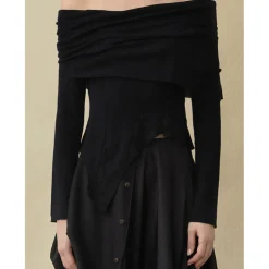 Elywood Floral Off-Shoulder Base Shirt Top Black