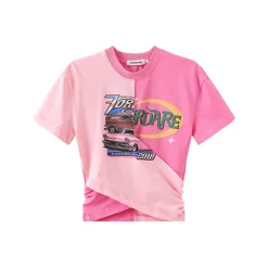 Fordare Color Blocked Cross Cutting Crop Top Pink