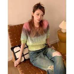Fordare Fluffy Rainbow Knit Top