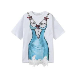 FORDARE Hand-Painted Lace Dress T-Shirt White