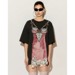 FORDARE Hand-Painted Lace Dress T-Shirt Grey