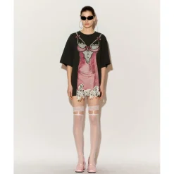 FORDARE Hand-Painted Lace Dress T-Shirt Grey