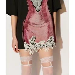 FORDARE Hand-Painted Lace Dress T-Shirt Grey