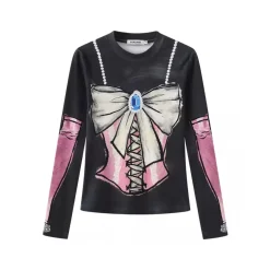 FORDARE Printed Pearl Necklace Slim Top