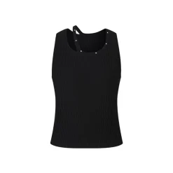 Herlian Asymmetrical Knitted Vest Top Black