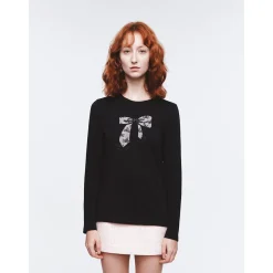 Herlian Bow Pattern Embroidery L/S T-Shirt Black