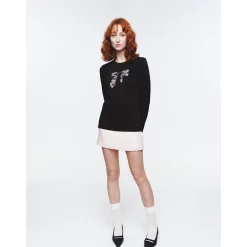 Herlian Bow Pattern Embroidery L/S T-Shirt Black