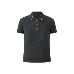 Herlian Bow Pins Knit Polo Top Grey