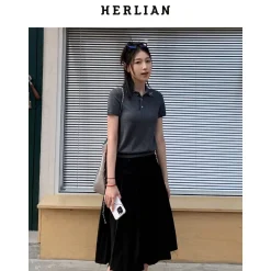 Herlian Bow Pins Knit Polo Top Grey