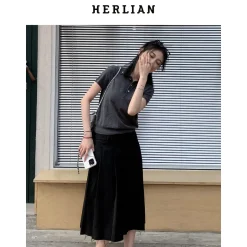 Herlian Bow Pins Knit Polo Top Grey