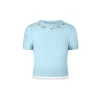 Herlian 3D Flower Trim Short Sleeve Knit Top Blue
