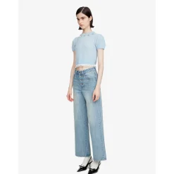 Herlian 3D Flower Trim Short Sleeve Knit Top Blue