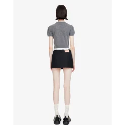 Herlian 3D Flower Trim Short Sleeve Knit Top Gray