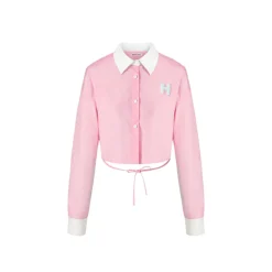 Herlian Embroidery Logo Back Split Shirt Pink