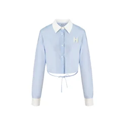 Herlian Embroidery Logo Back Split Shirt Blue