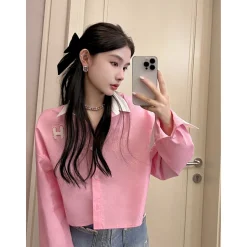Herlian Embroidery Logo Back Split Shirt Pink