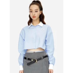 Herlian Embroidery Logo Back Split Shirt Blue