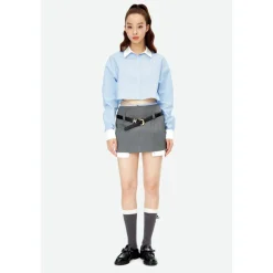 Herlian Embroidery Logo Back Split Shirt Blue