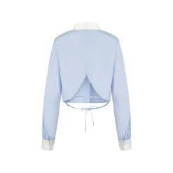 Herlian Embroidery Logo Back Split Shirt Blue