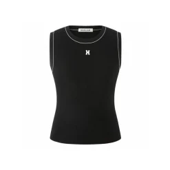 Herlian Embroidery Logo Knit Vest Top Black