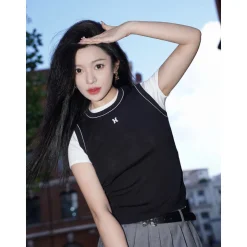 Herlian Embroidery Logo Knit Vest Top Black