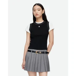 Herlian Embroidery Logo Knit Vest Top Black