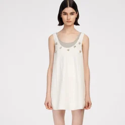 Herlian Fake-2-Piece Beaded Vest Dress White