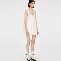 Herlian Fake-2-Piece Beaded Vest Dress White